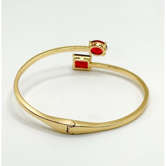 Lauren Ralph Lauren Pave Gold Plated Red Clear Crystal Hinged Bangle - Picture 5 of 6